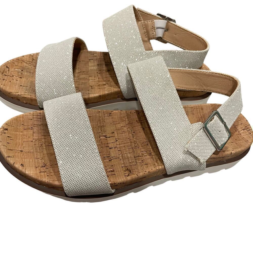 Corkys Boutique Silver Glitter Sandals Size 9 Fresh Cork EUC